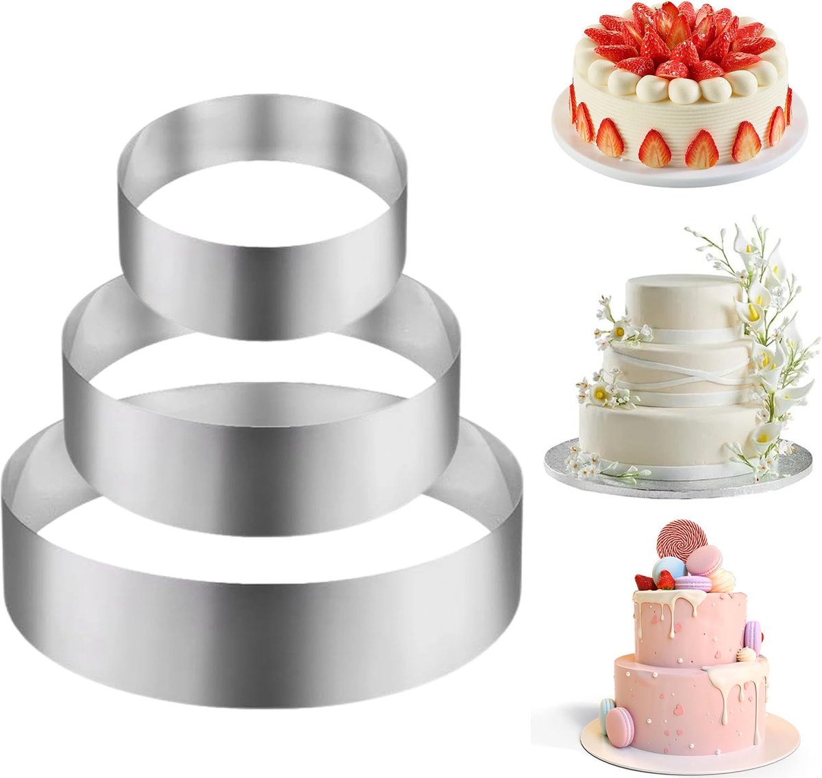LaMoussawi ® Taartringset van Drie Stuks voor Perfecte Cakecreaties in Verschillende Maten